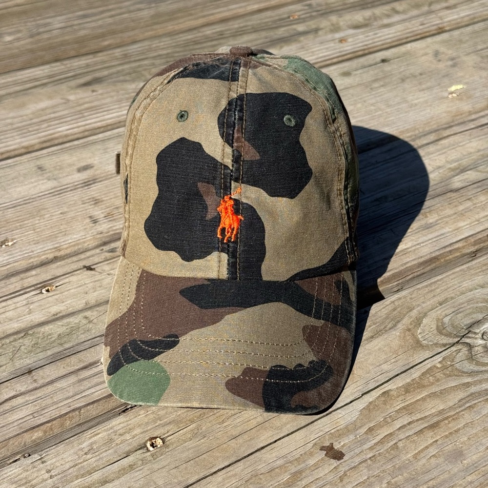 Polo Ralph Lauren Camouflage OSFA strapback hat with Orange Pony